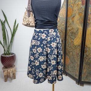 Floral Midi Skirt Navy Rayon A-Line Vintage Y2K Cottagecore Flowey Fit Medium‎